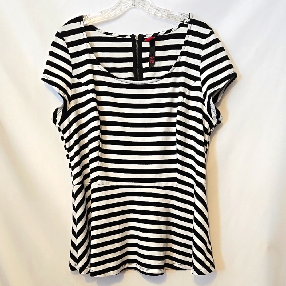 VINTAGE, Pure Energy, Top, Shirt, Blouse, Ruffle, Striped, Zippered, Cap Sleeve